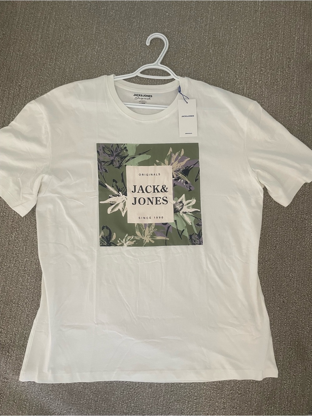 Jack & Jones White Tee with Olive Green and Lavender Floral Square